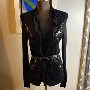 Ecru Vintage Y2K Sequined Ruffled Rayon Cardigan SZ Small